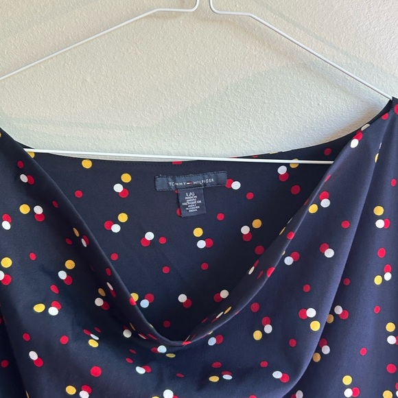 Tommy Hilfiger Navy Polka Dot Cowl Neck Shift Dress Cap Sleeve, Large - Picture 2 of 4